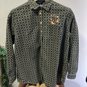 Disney Vintage Tigger Embroidered Plaid Corduroy Button Down Shirt Women’s XL